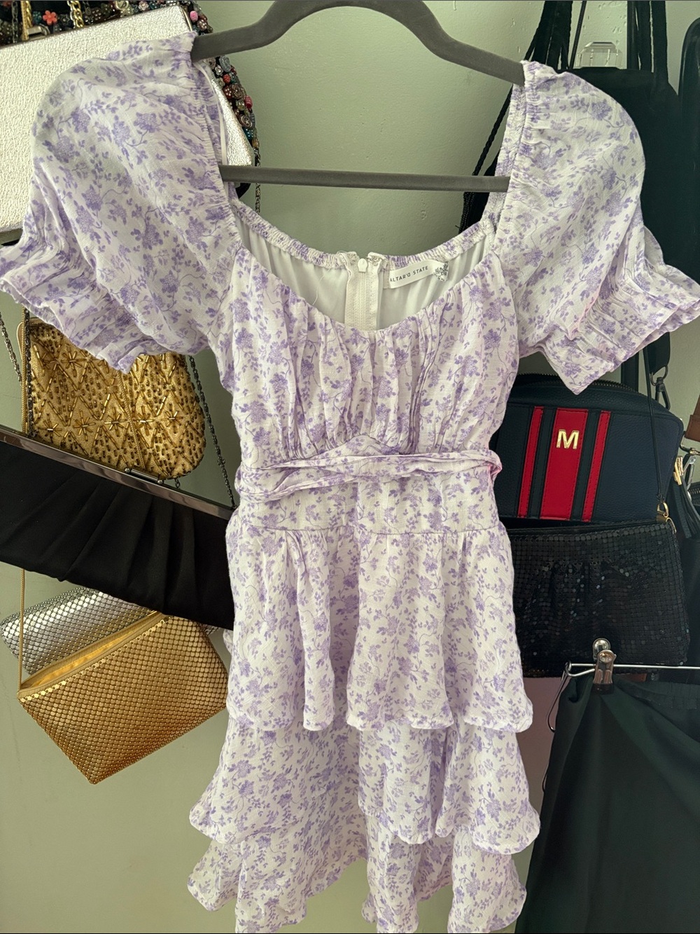 Altar'd State Lavender Floral Tiered Mini Dress